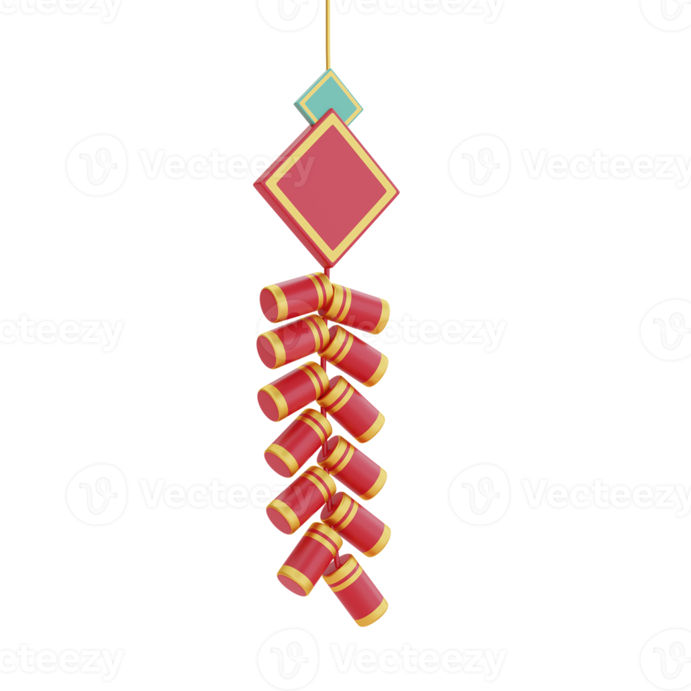 3D festive firecracker isolated, decoration for Chinese new year, Chinese Festivals, Lunar, CYN element, 3d rendering. png