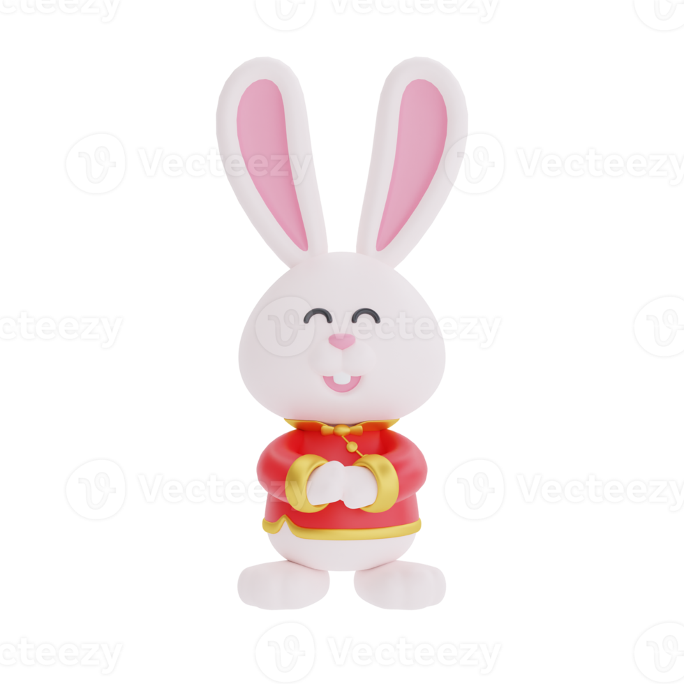 3D cute rabbit cartoon character isolated, element for Chinese new year, Chinese Festivals, Lunar, CYN 2023, Year of the Rabbit, 3d rendering. png