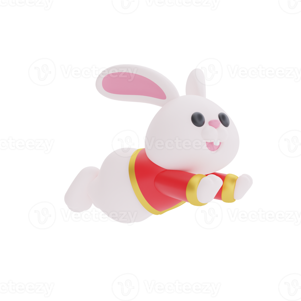 3D cute rabbit cartoon character jumping isolated, decoration for ...
