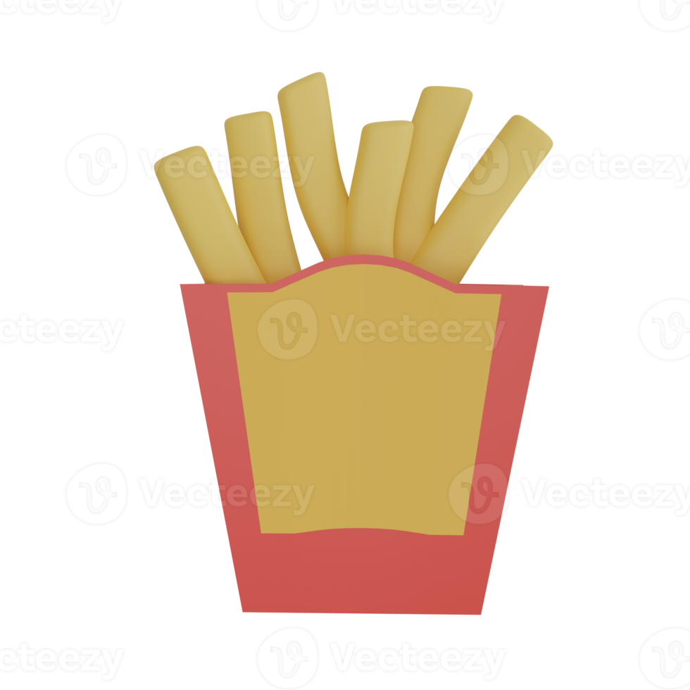 French fries 3d render cartoon png
