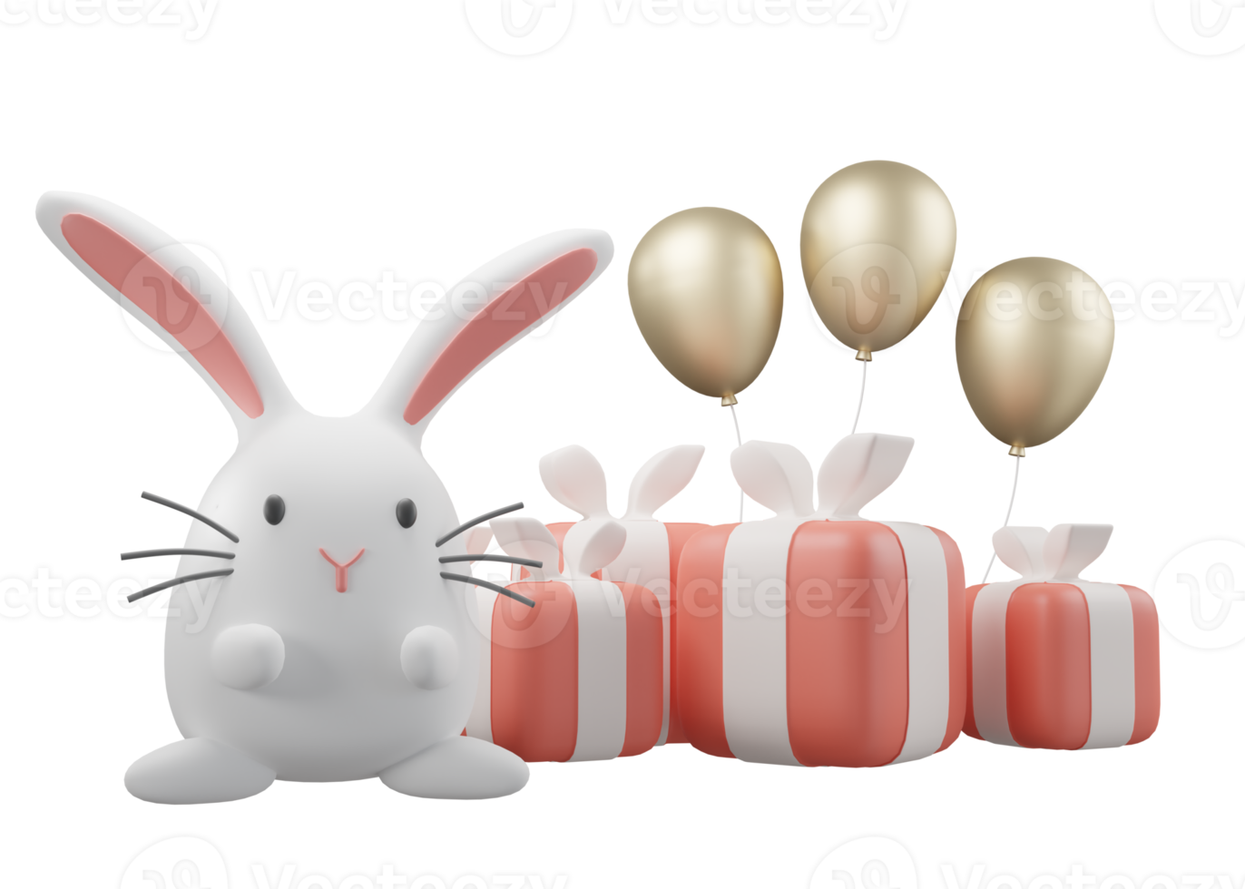 White and pink rabbit stage product show 3d render png