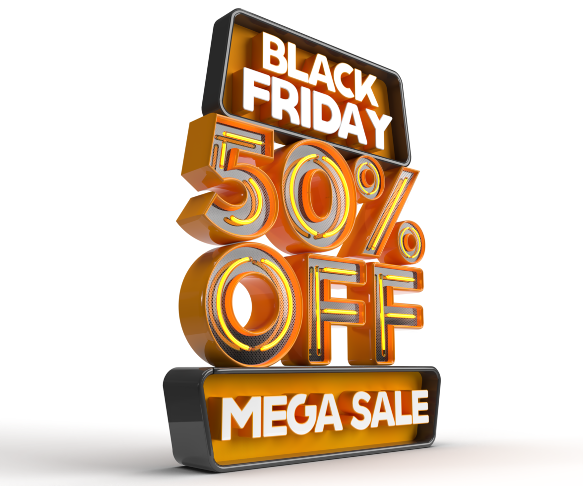 Black Friday sale 3d realistic render isolated with 50 percent off mega sale right side view PNG