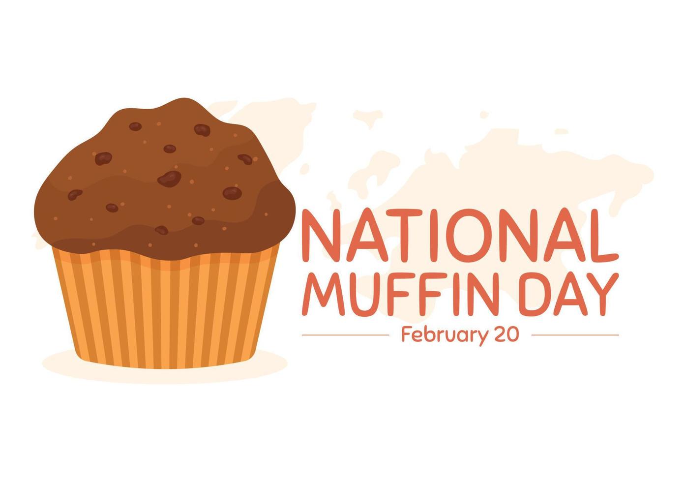 día nacional del muffin el 20 de febrero con muffins clásicos de comida con chispas de chocolate deliciosos en ilustración de plantilla dibujada a mano de dibujos animados planos vector