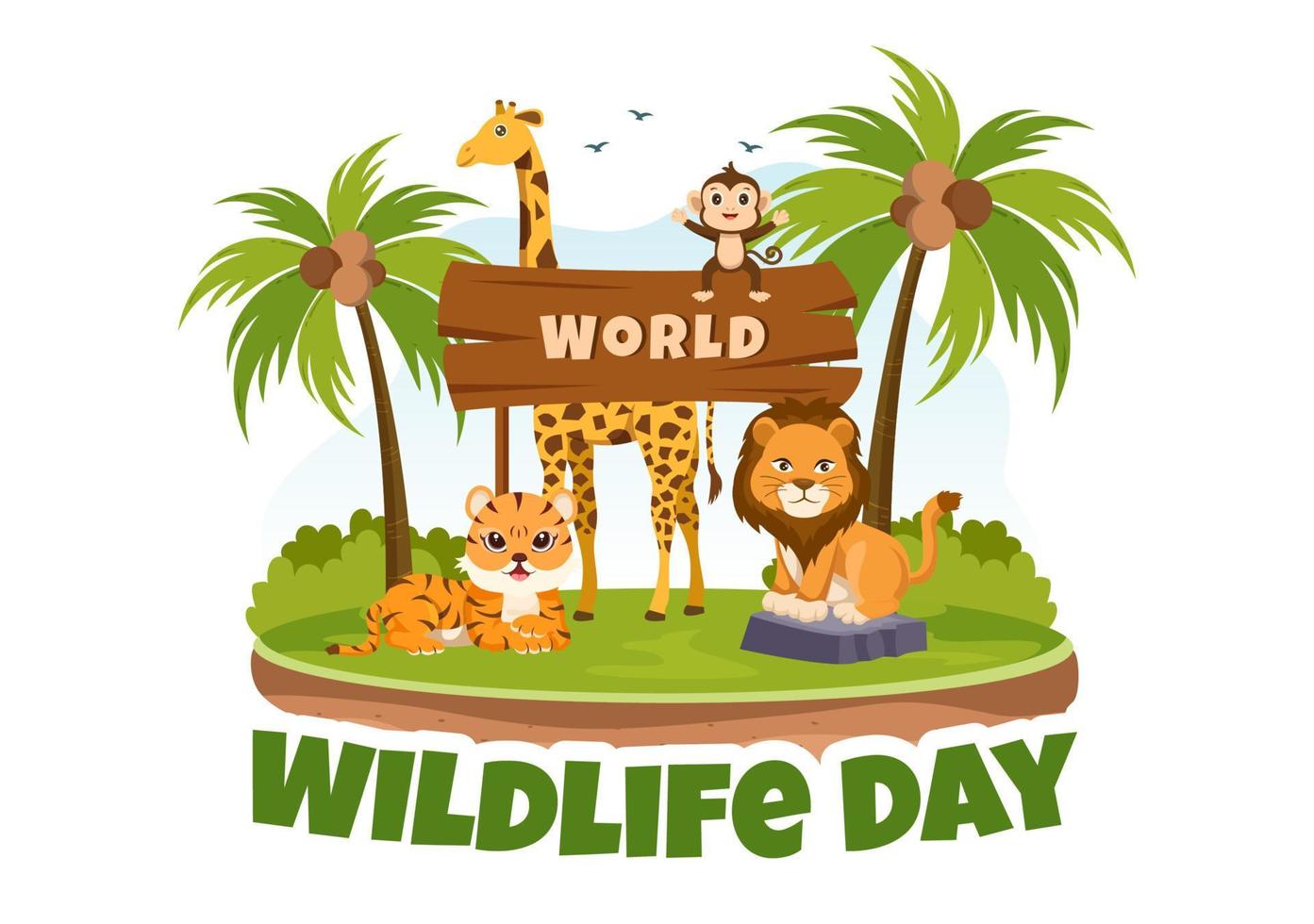 World Wildlife Day on March 3rd to Raise Animal Awareness, Plant and Preserve Their Habitat in Forest in Flat Cartoon Hand Drawn Template Illustration vector