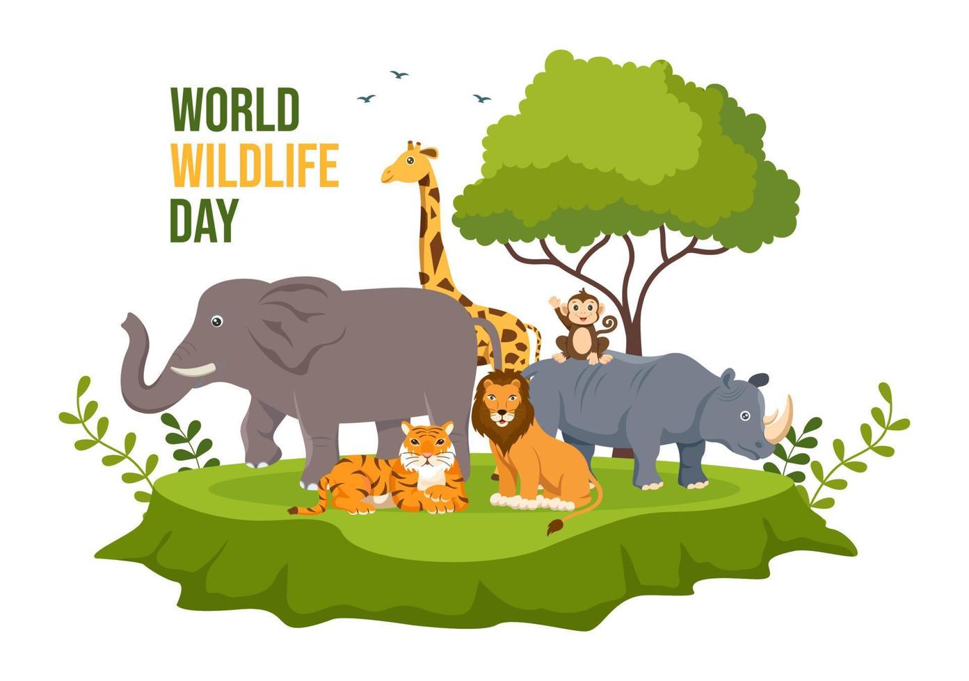 World Wildlife Day on March 3rd to Raise Animal Awareness, Plant and Preserve Their Habitat in Forest in Flat Cartoon Hand Drawn Template Illustration vector