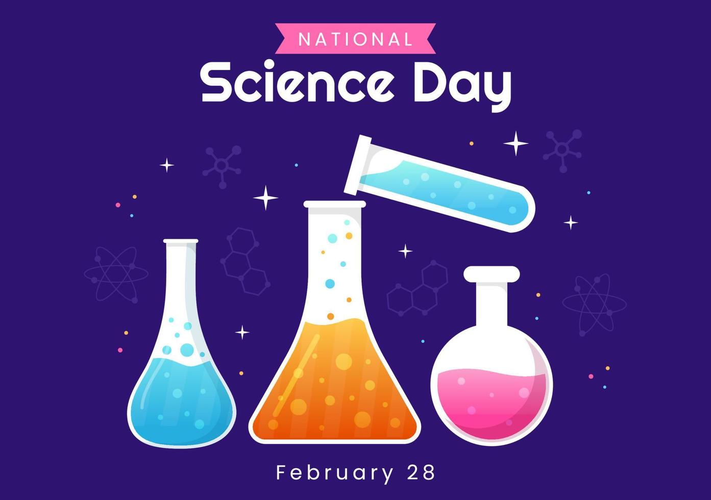 National Science Day February 28 Related to Chemical Liquid, Scientific, Medical and Research in Flat Cartoon Hand Drawn Templates Illustration vector