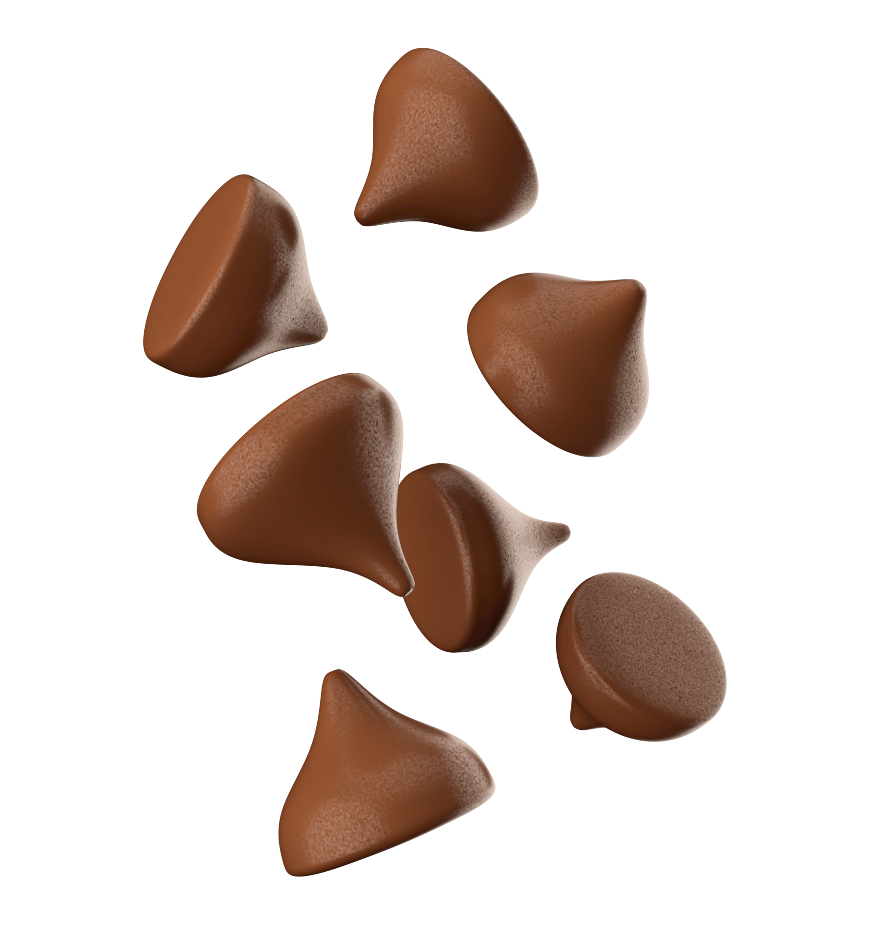 Scattering of tasty chocolate chips Chocolate morsels choco chips 3d