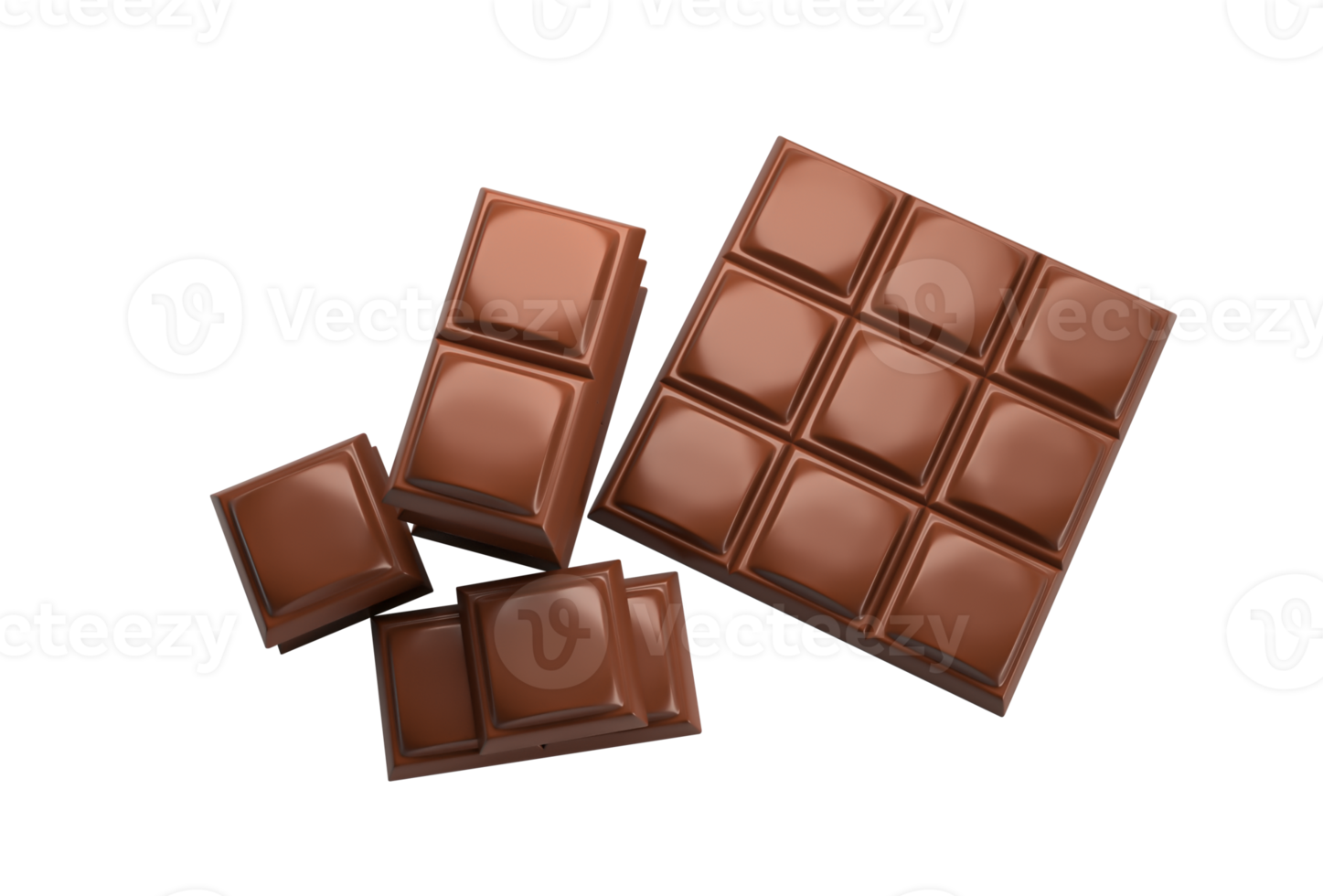 3d illustration of yummy chocolate pieces and bar png