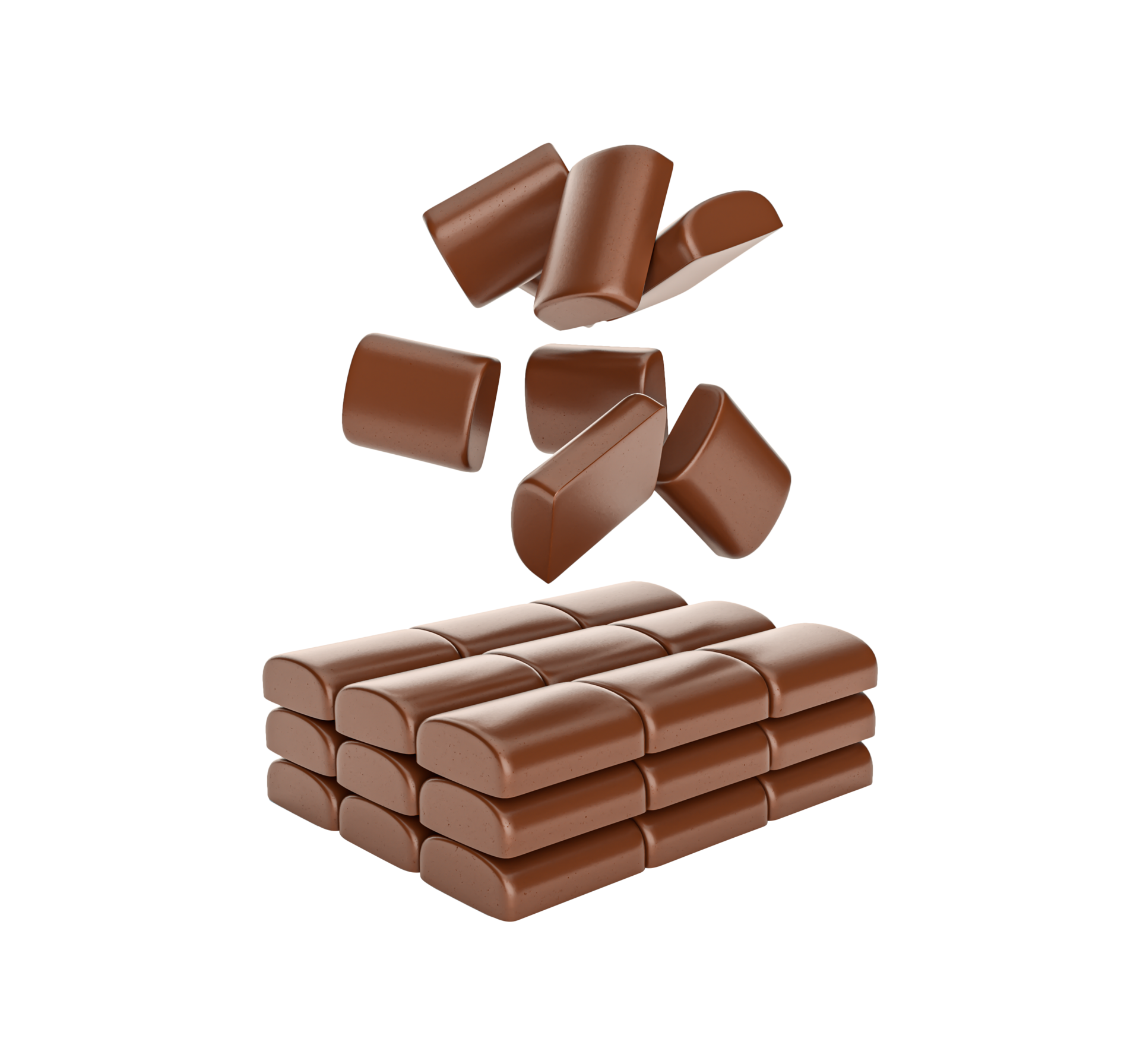 Schokoladenstücke Die Auf Schokoladenstapel Fallen 3d Illustration