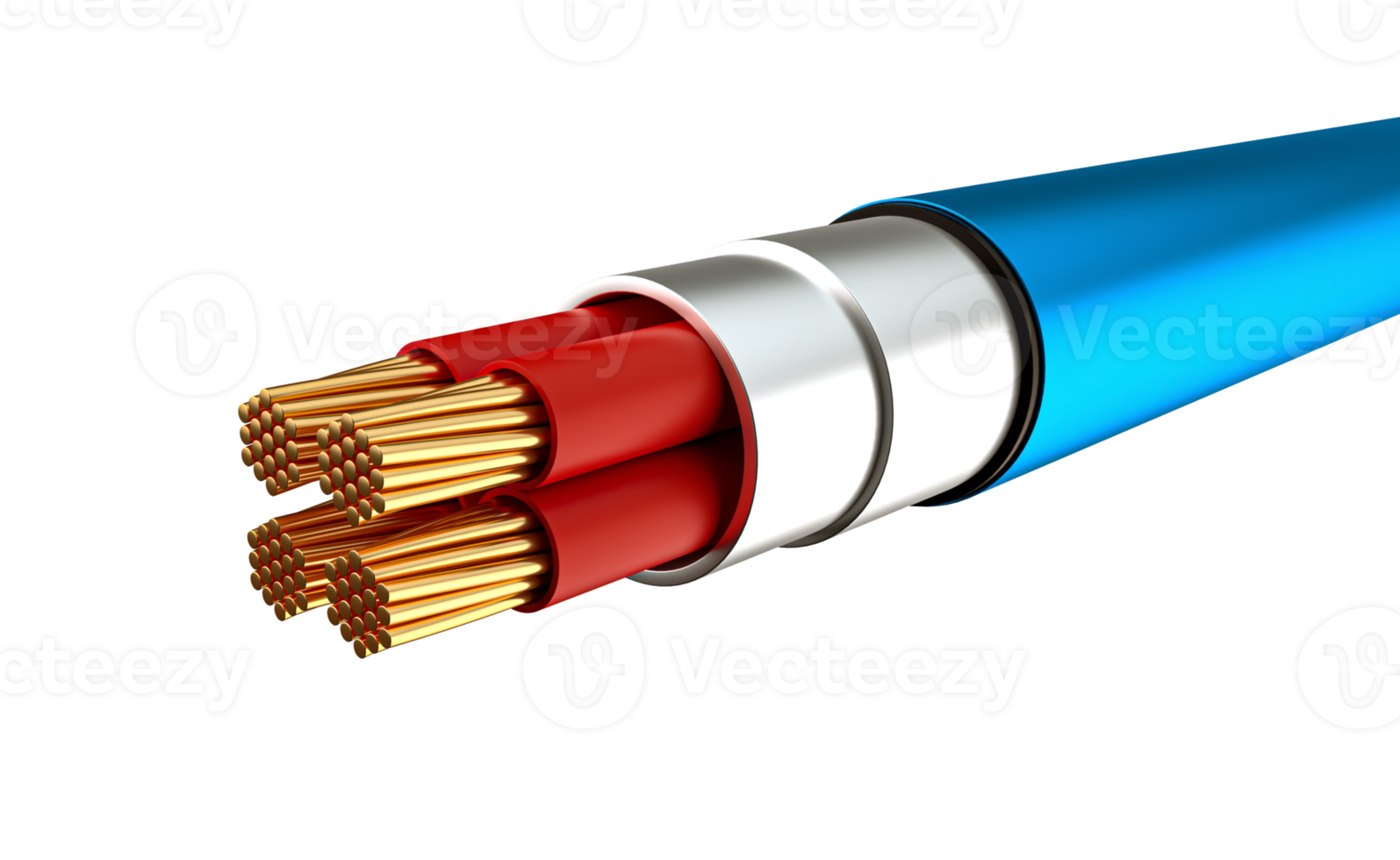 intelligent power cable, copper wires with circuit sparks isolated 3d illustration png