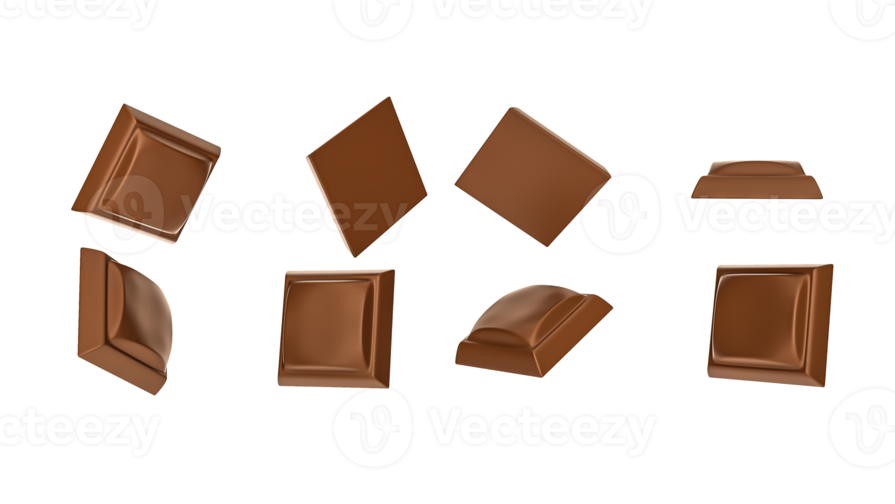 avvicinamento cioccolato cubi caduta isolato 3d illustrazione png