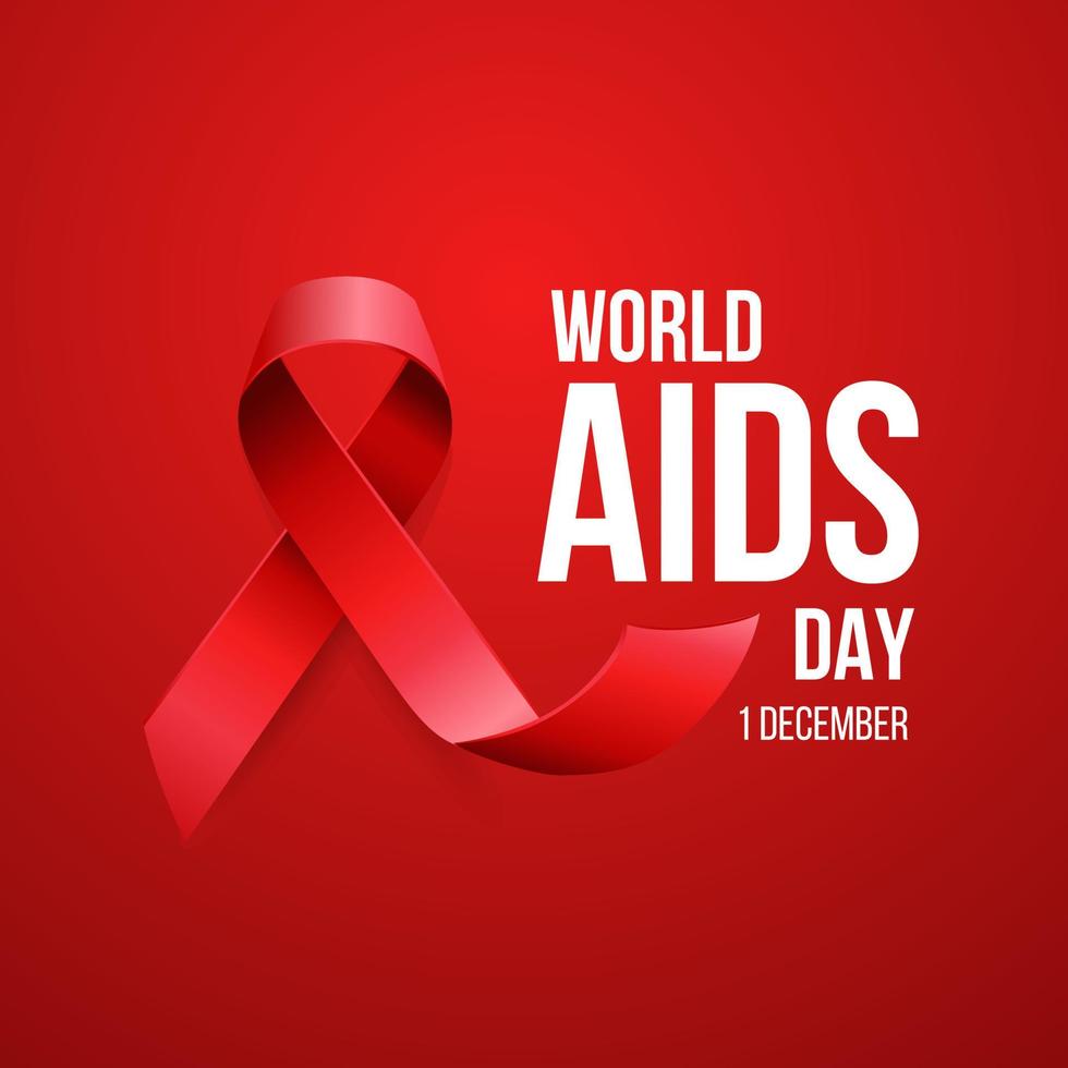 World Aids Day Realistic Red Ribbon with Red Background for Banner Poster Flayer vector