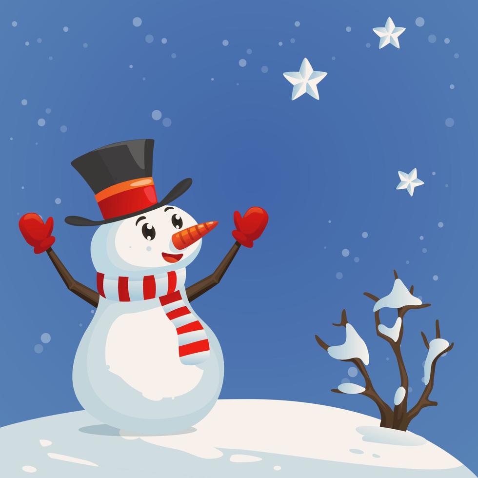 Snow Man Mascot Character with Hat and Gloves Cartoon Illustration vector