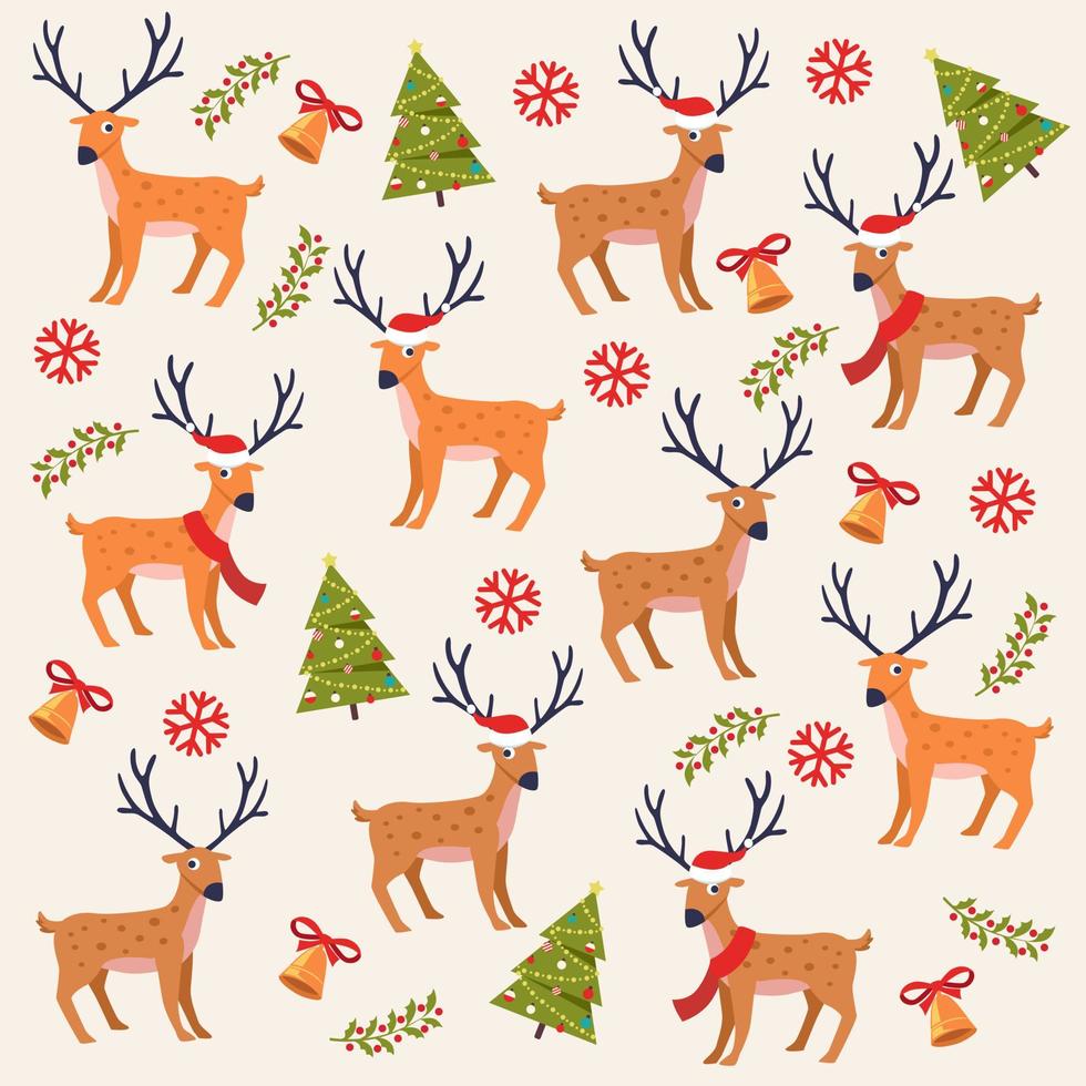 Christams Cute Reindeer Cartoon Beauty Pattern Background for Kids Baby vector