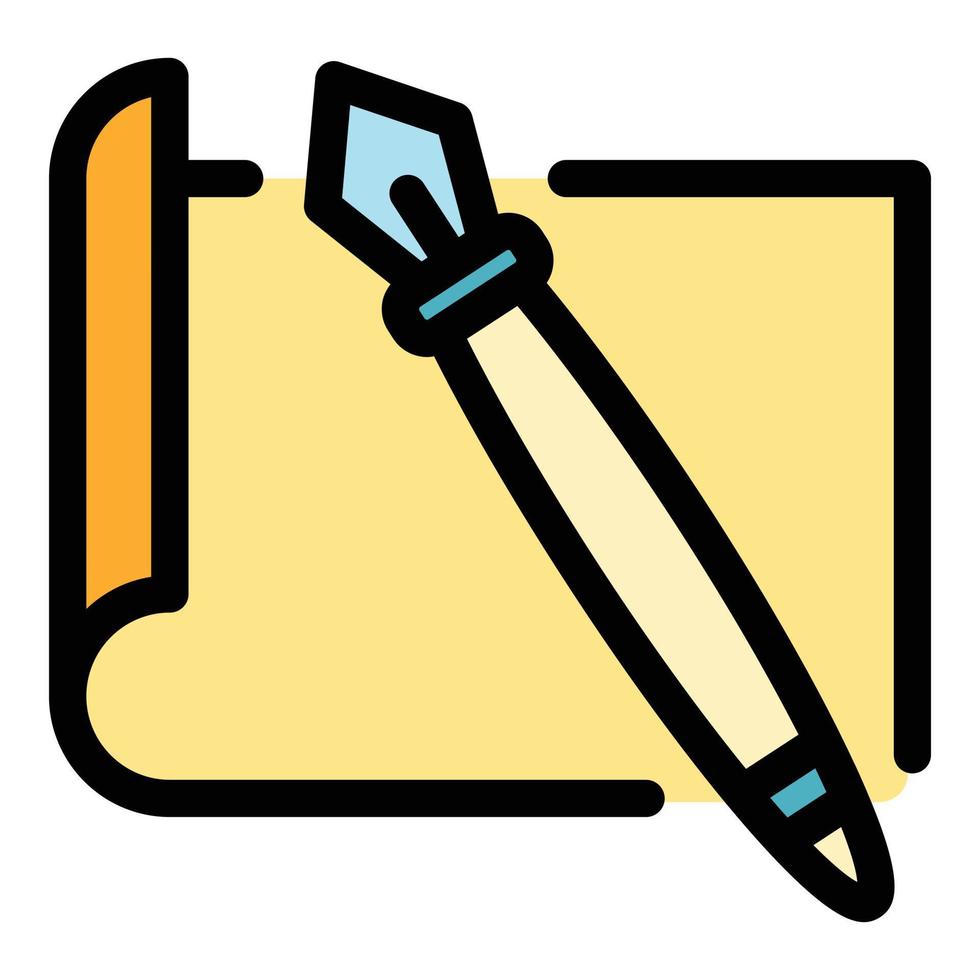 Paper and fountain pen icon color outline vector