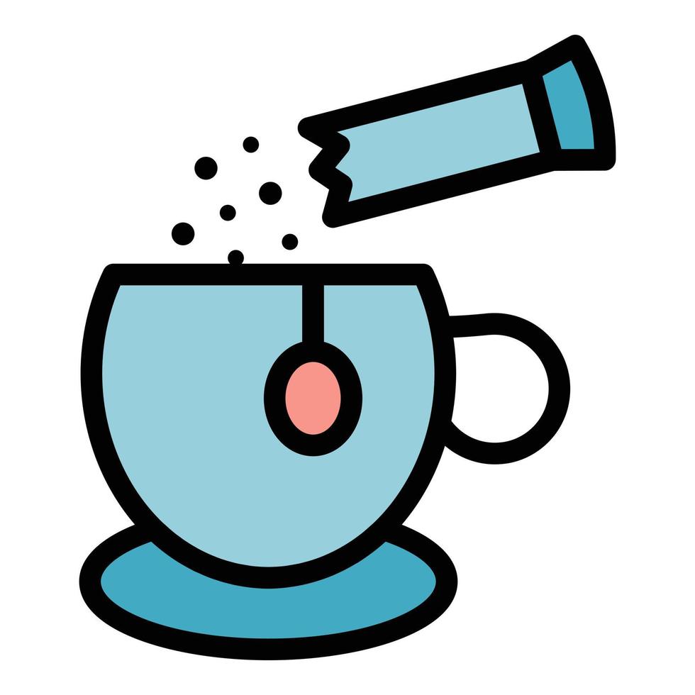 vector de contorno de color de icono de taza de té de palo de azúcar