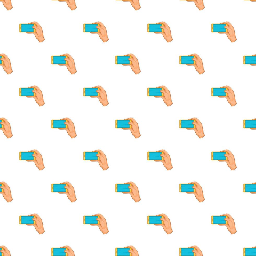 Hand works with smartphone pattern, cartoon style vector