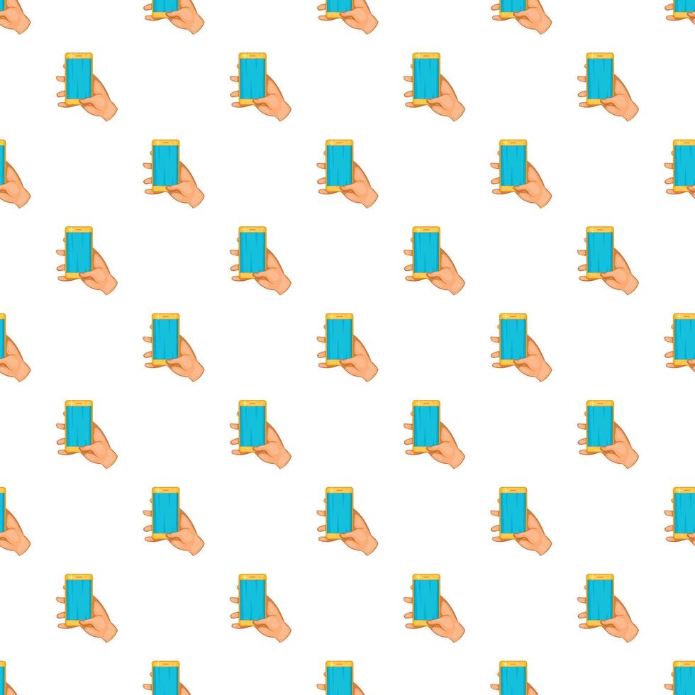 Hand works on mobile phone pattern, cartoon style vector