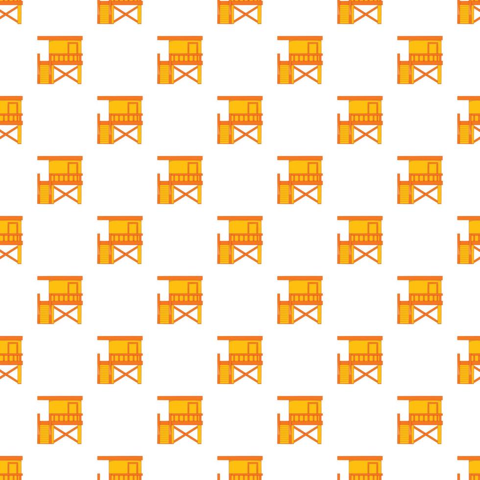 Rescue booth on beach pattern, cartoon style vector