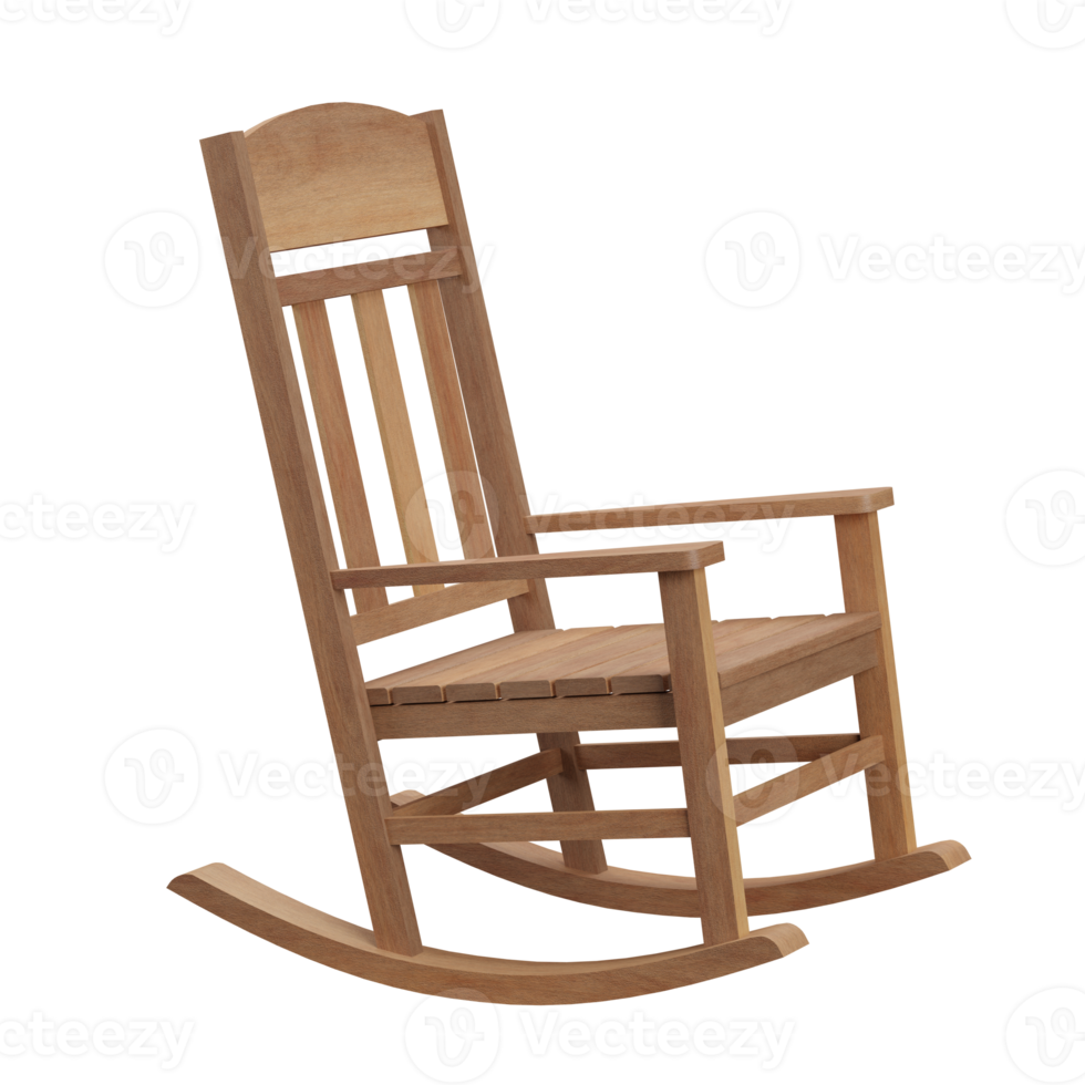 Rendu 3D d'une chaise à bascule en bois. png