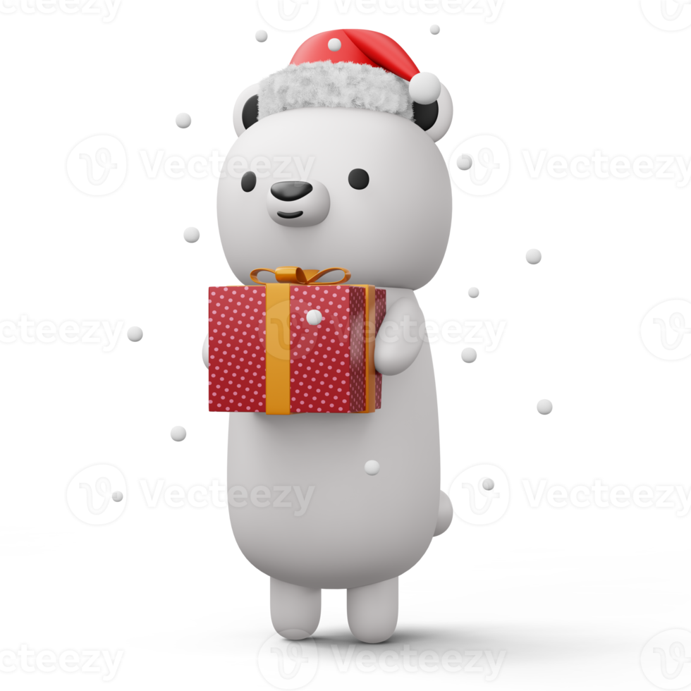 Cute Polar bear with christmas hat, happy christmas, 3d rendering png