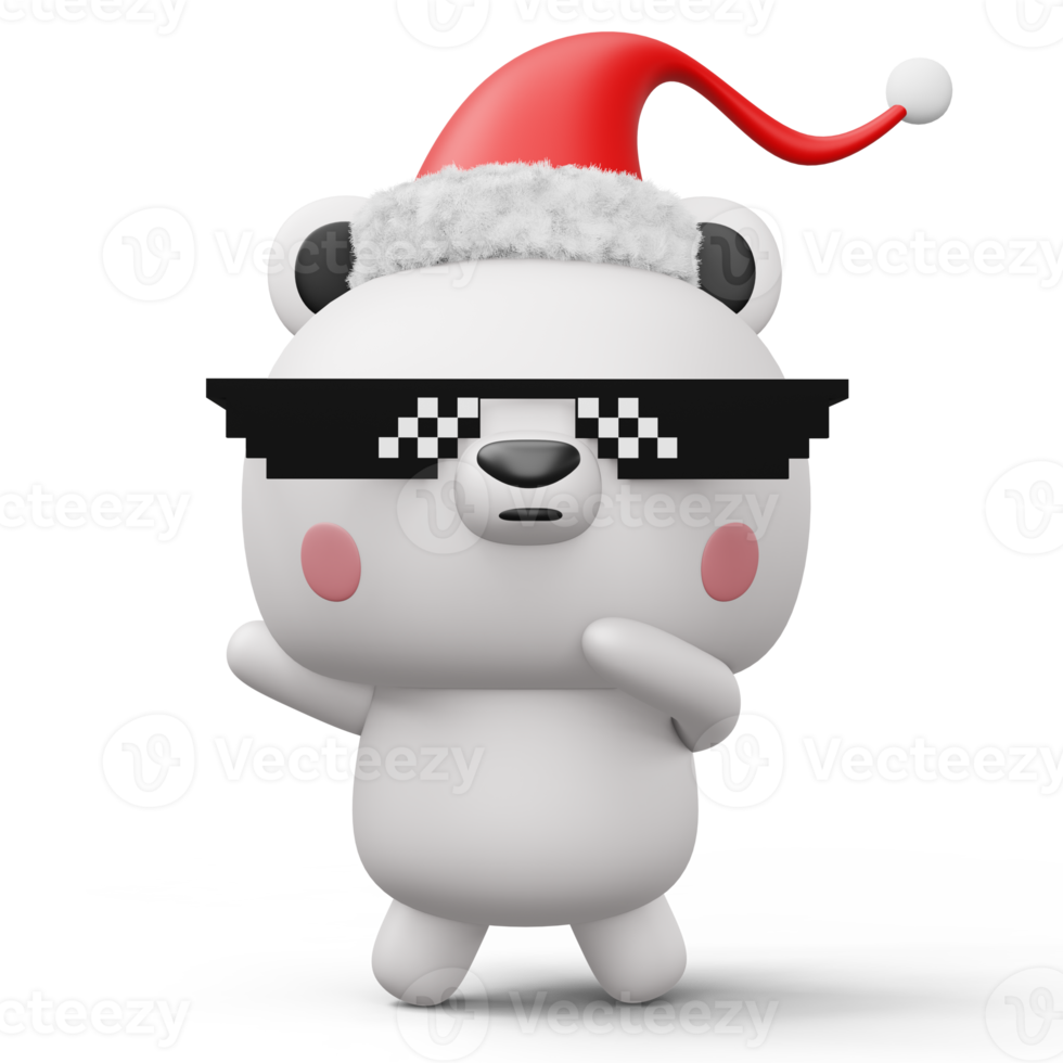 Cute Polar bear with christmas hat, happy christmas, 3d rendering png