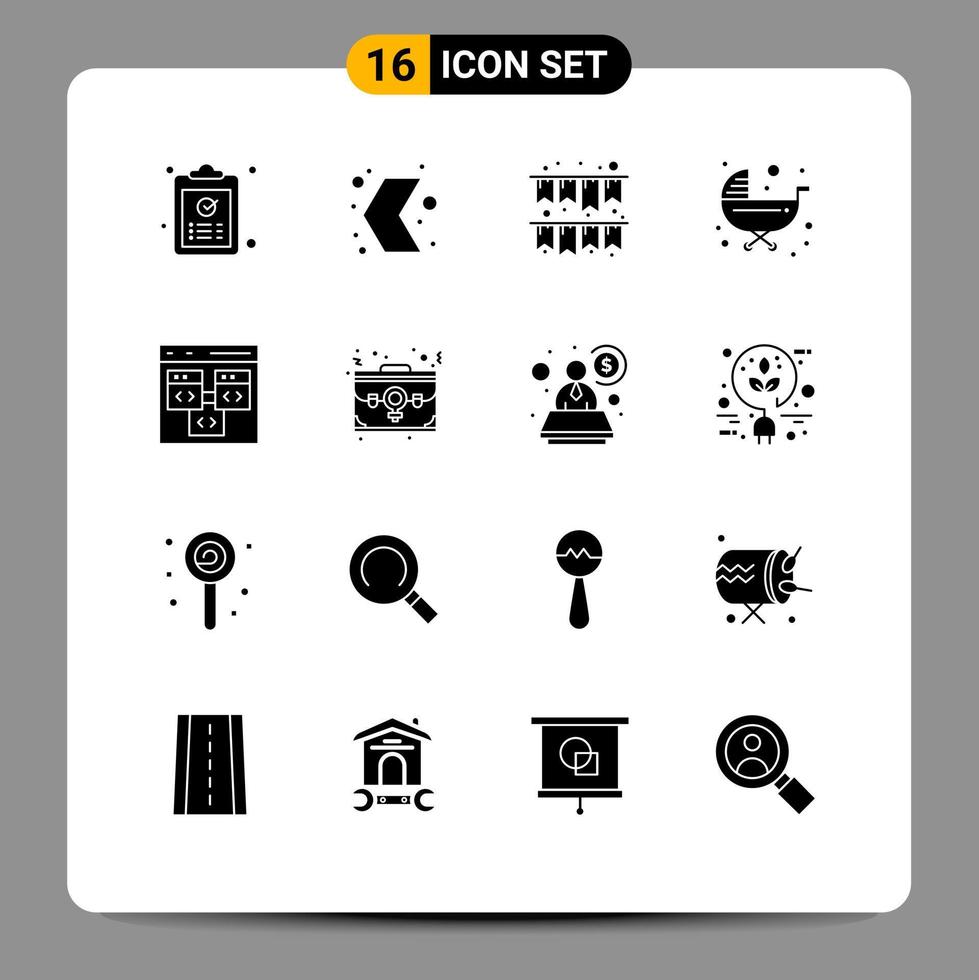 Pictogram Set of 16 Simple Solid Glyphs of trolley push multimedia kids party Editable Vector Design Elements