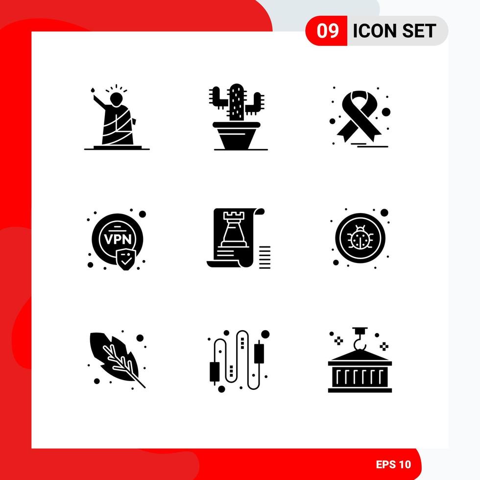 Pictogram Set of 9 Simple Solid Glyphs of planning castle cancer document security Editable Vector Design Elements