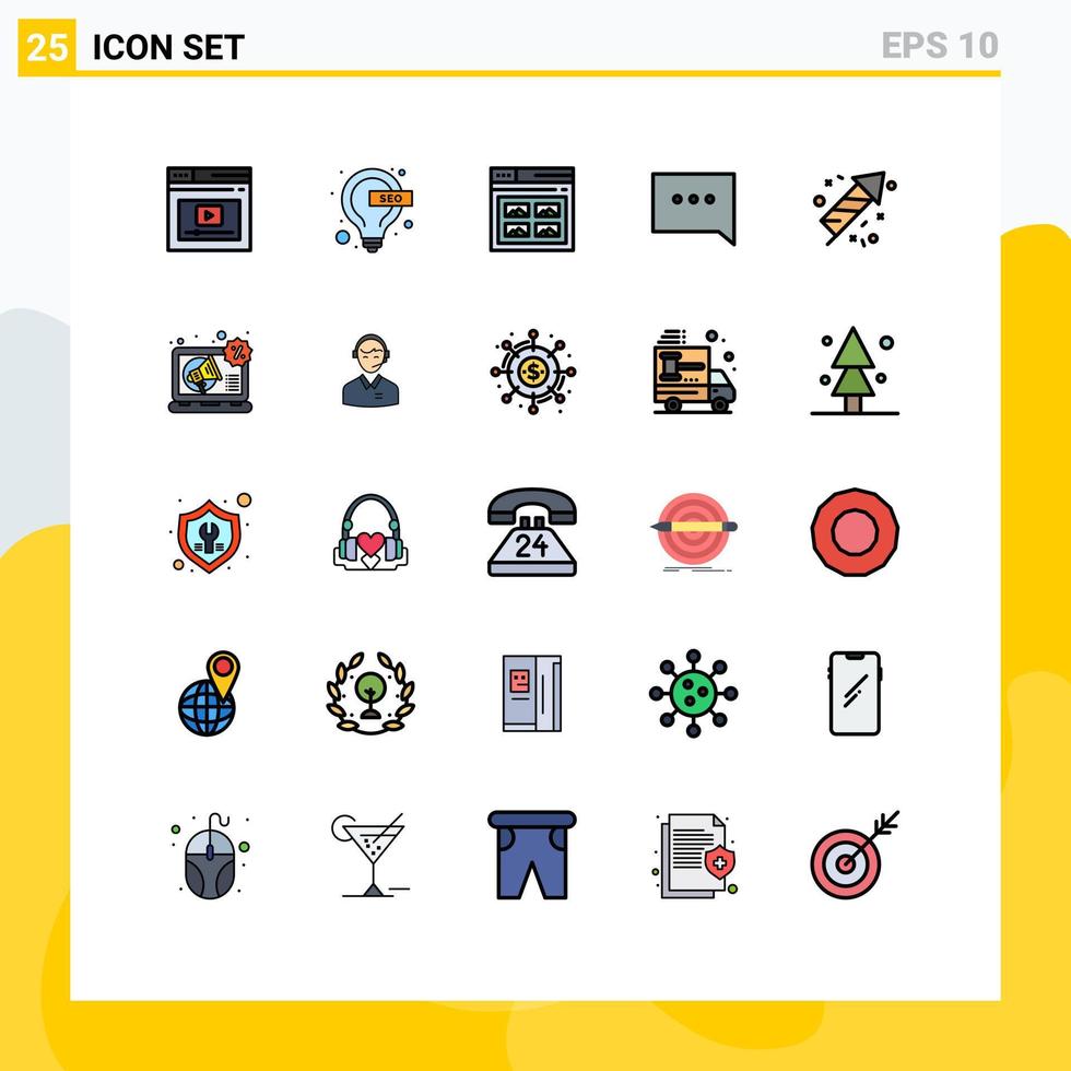 Modern Set of 25 Filled line Flat Colors and symbols such as fire work chat seo bubble website Editable Vector Design Elements