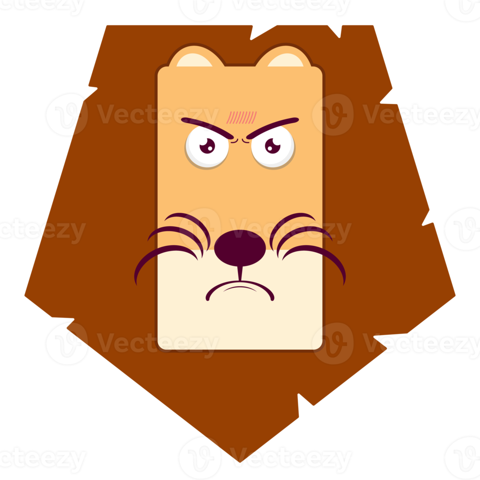 lion visage en colère dessin animé mignon png