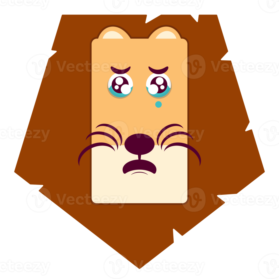 lion qui pleure visage dessin animé mignon png