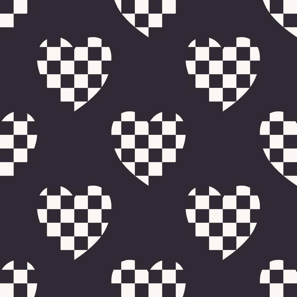 Abstract geometric pattern. Geometric heart shape checkered pattern black and white color background. Abstract heart shape seamless pattern for fabric, textile, interior decoration elements. vector