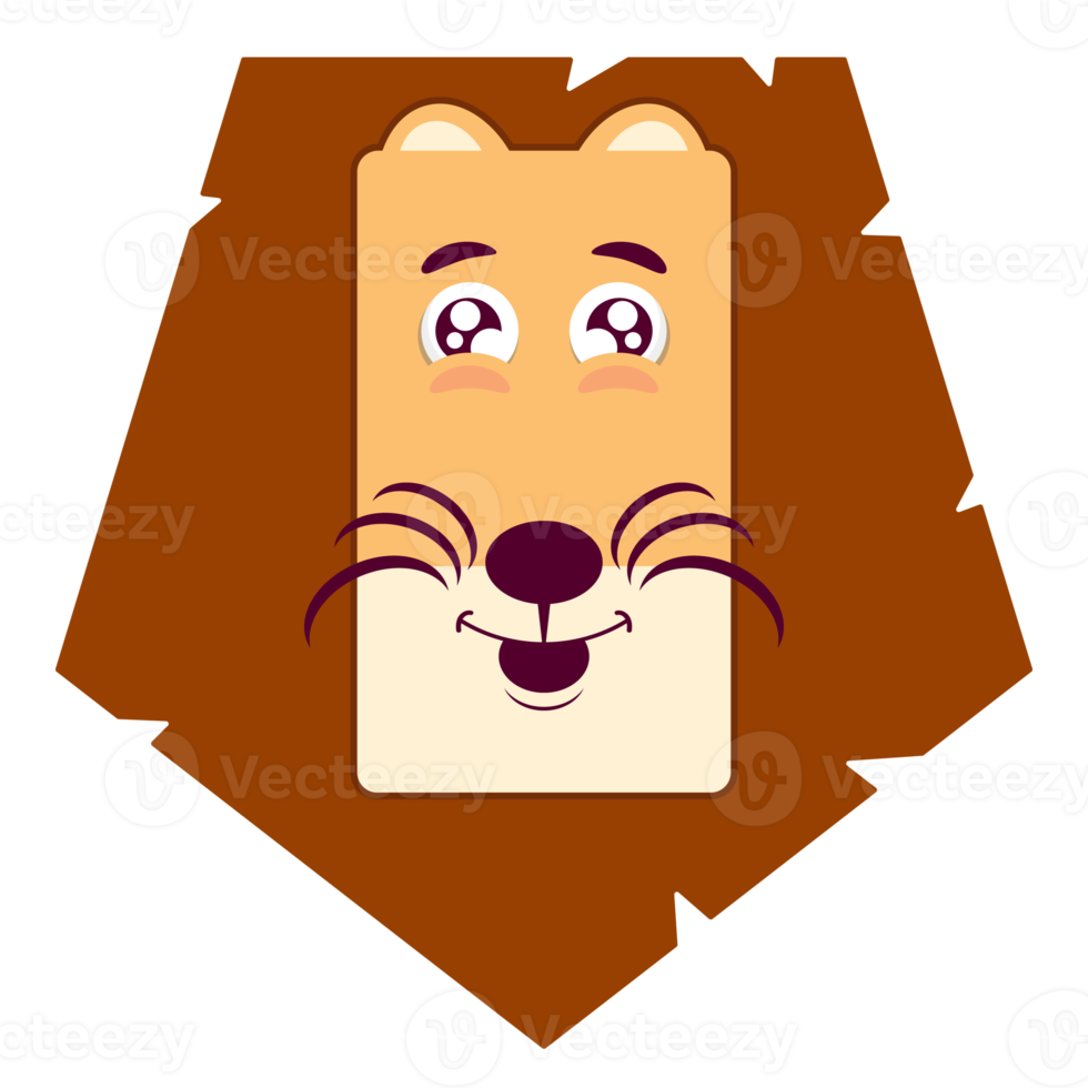 lion visage heureux dessin animé mignon png