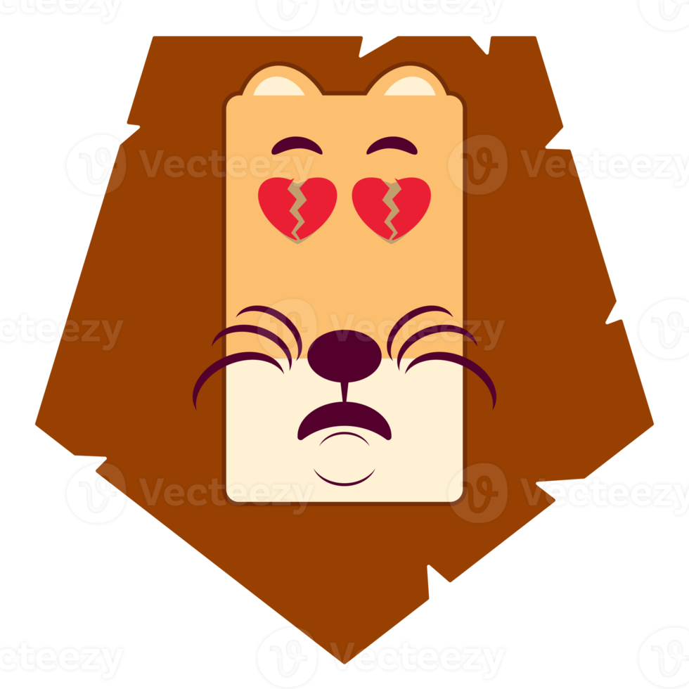 lion broken heart face cartoon cute png