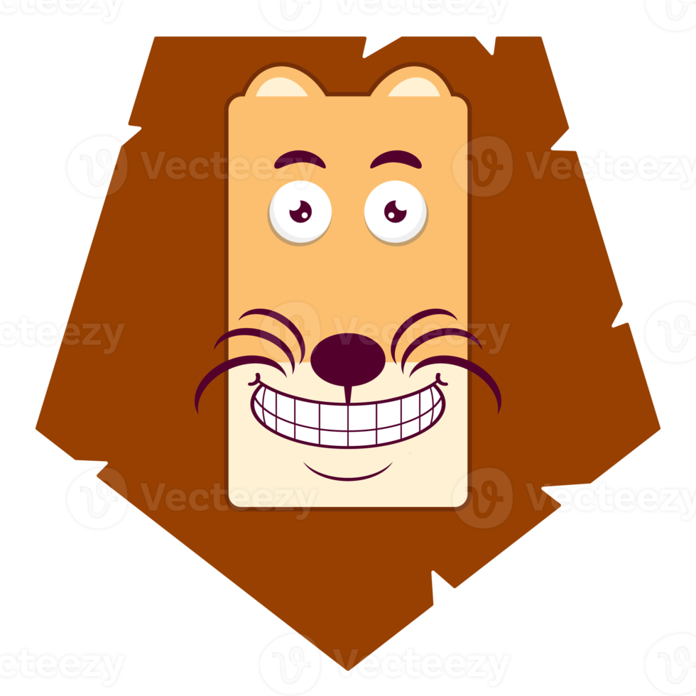 lion visage heureux dessin animé mignon png