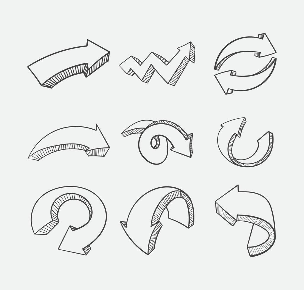 hand drawn 3d style arrow icon vector