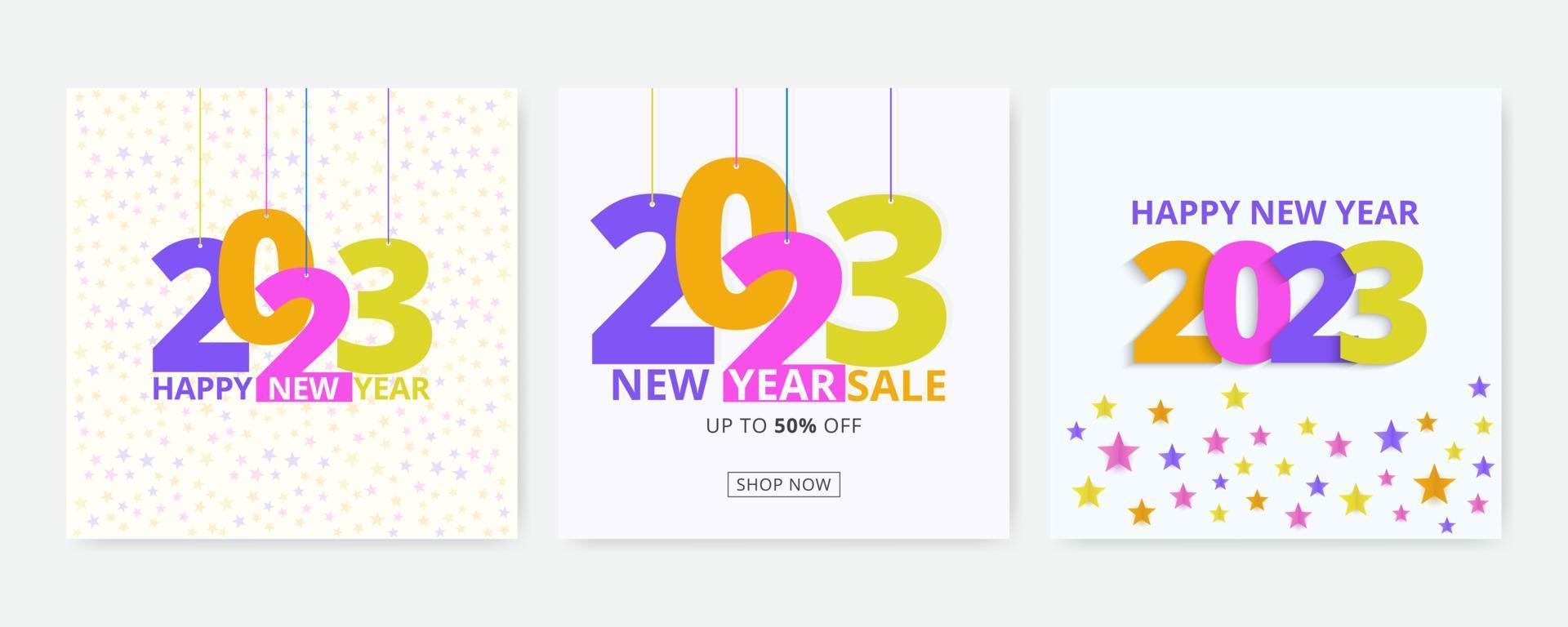 New year 2023 illustration in fun colors, happy new year greetings vector