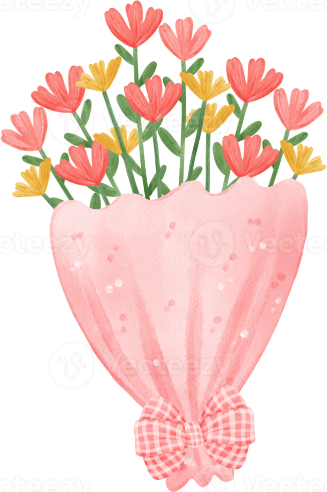 söt valentine blommor bukett vattenfärg hand teckning png