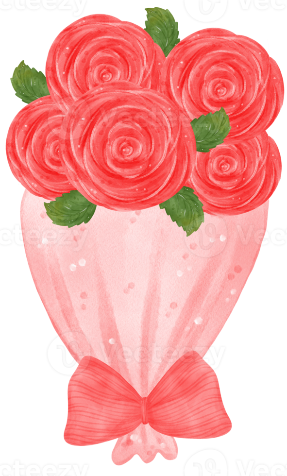 cute Valentine rose flowers bouquet watercolour hand drawing png