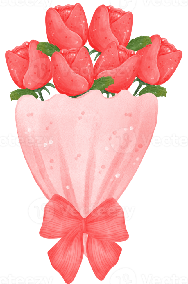 cute Valentine rose flowers bouquet watercolour hand drawing png