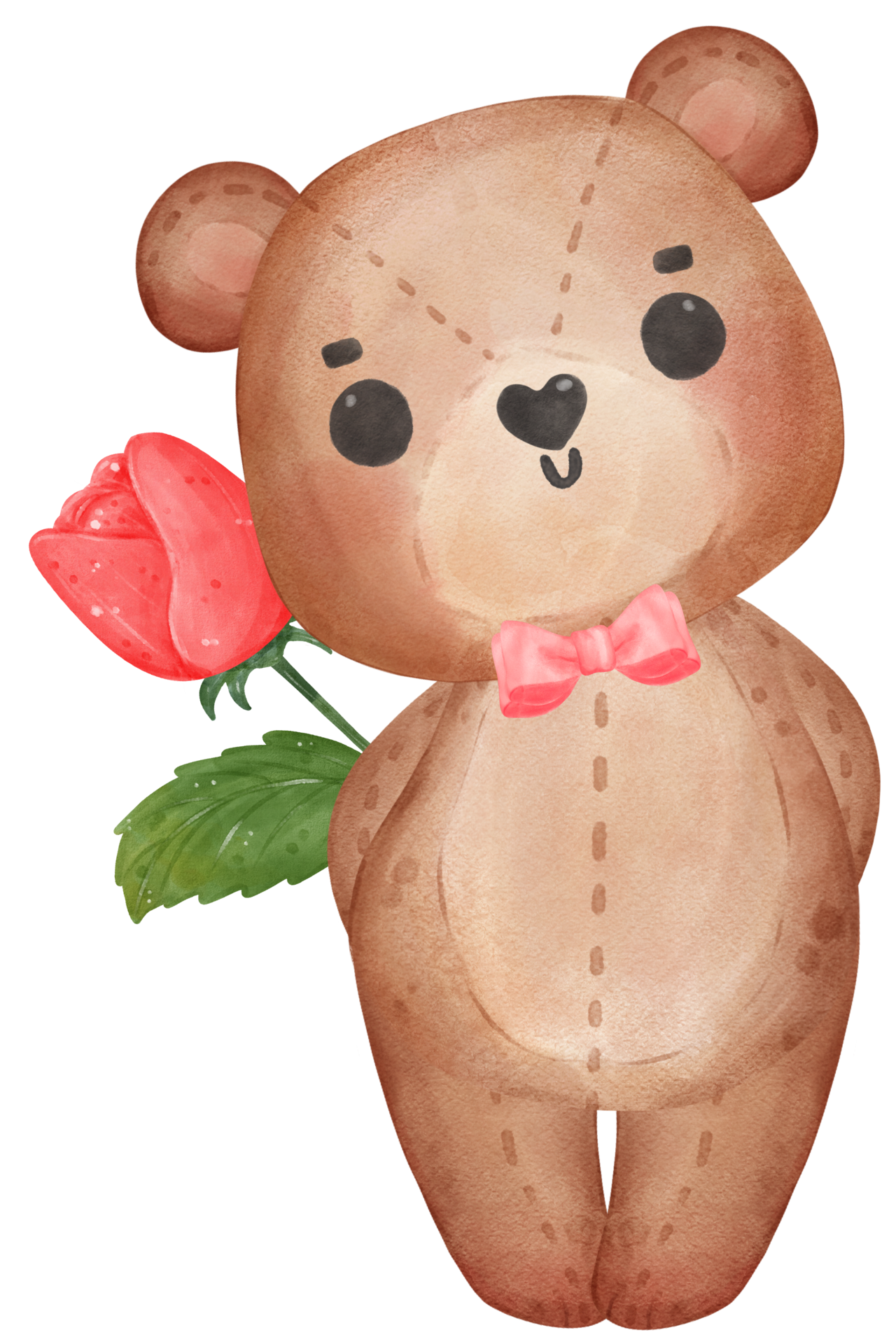 Peluche Oso Marron con Flor Rosa