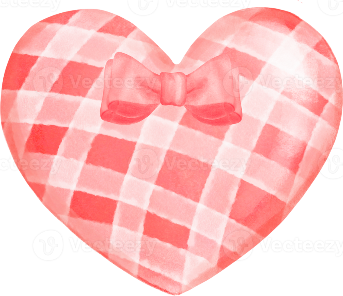 cute sweet plaid Heart watercolour hand drawing png