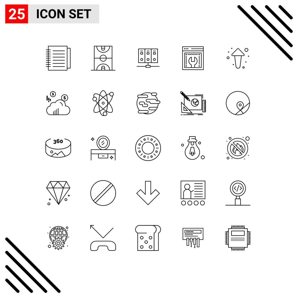 25 Creative Icons Modern Signs and Symbols of arrow web development sports web configuration database Editable Vector Design Elements