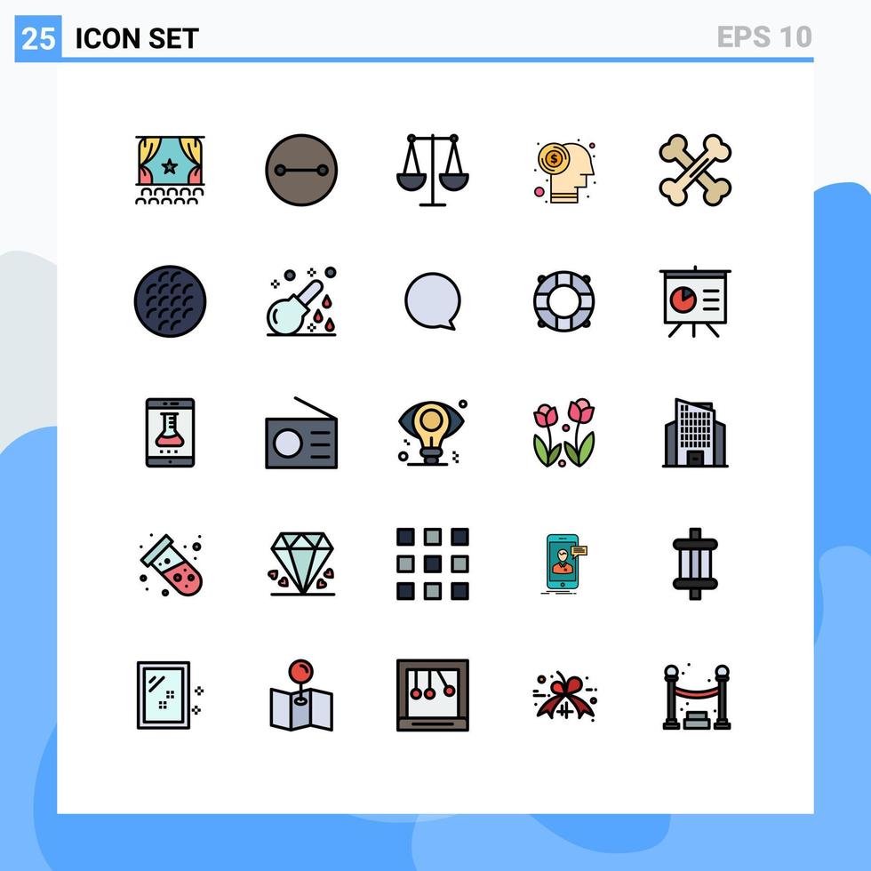 Modern Set of 25 Filled line Flat Colors and symbols such as bones investment balanced dollar brain Editable Vector Design Elements