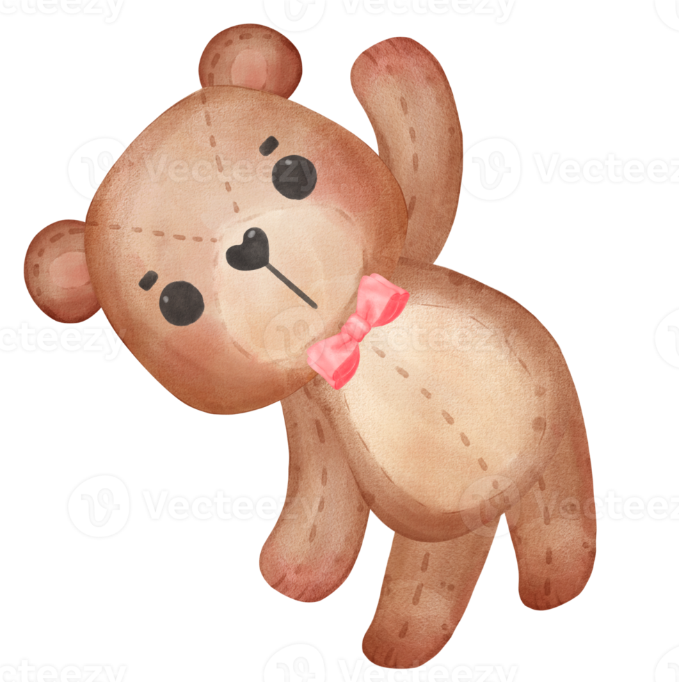 süßer valentine brauner teddybär mit roter schleife aquarellhandzeichnung png