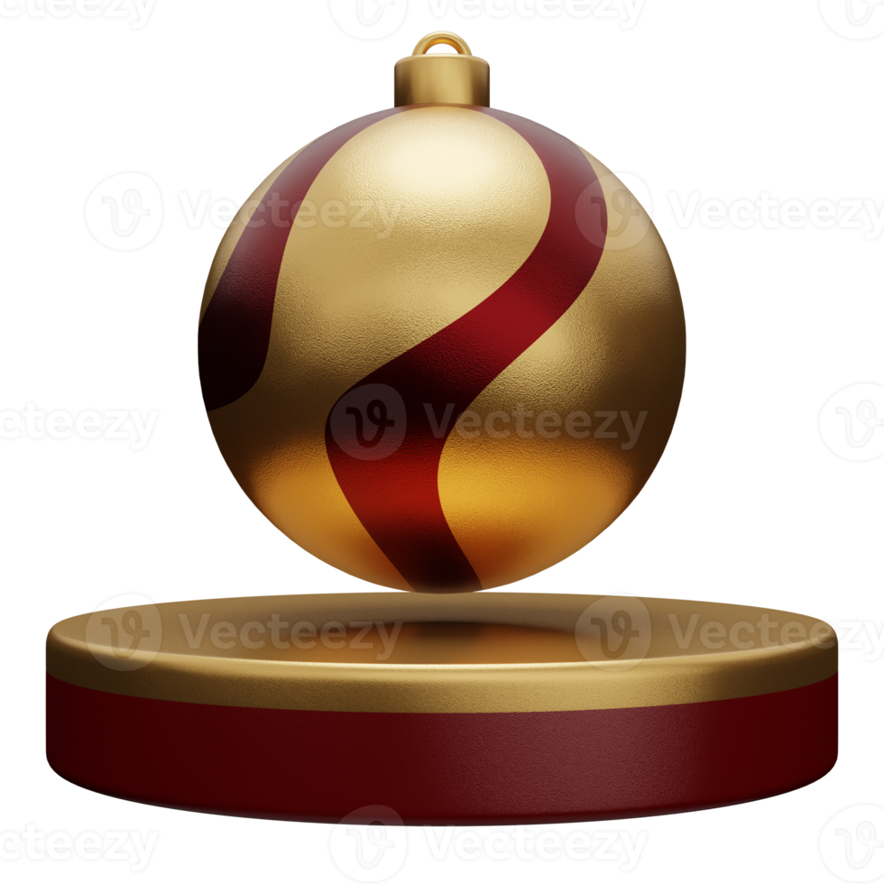 Christmas isolated podium with red gold bauble ball for product display. 3d rendering png