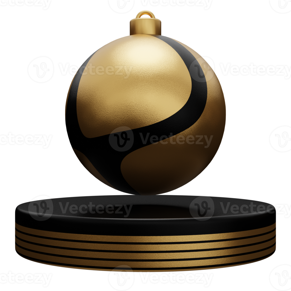 Christmas isolated podium with black gold bauble ball for product display. 3d rendering png