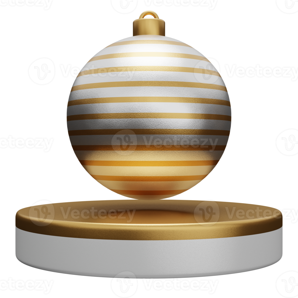 Christmas isolated podium with golden bauble ball for product display. 3d rendering png