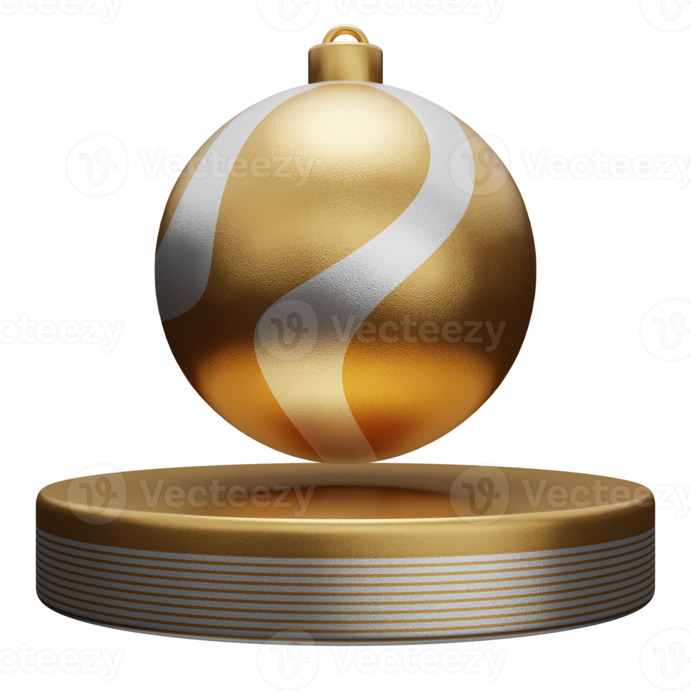 Christmas isolated podium with golden bauble ball for product display. 3d rendering png