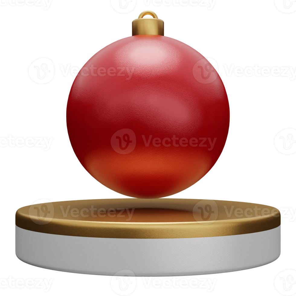Christmas isolated podium with red gold bauble ball for product display. 3d rendering png